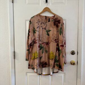 Melissa McCarthy Seven7 Plus-Size Pink Floral Peplum Tunic Sz 3x